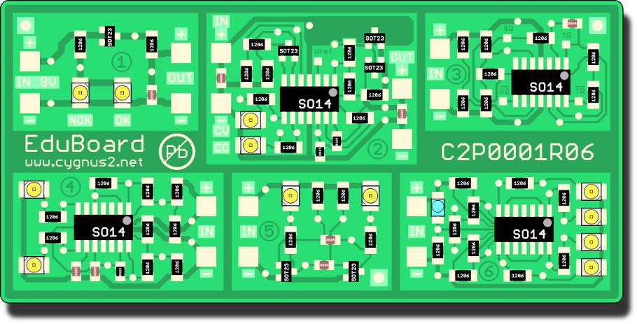 Der elektronische Bausatz SMT mit sechs Funktionsschaltungen, die miteinander verbunden werden können. Im aufgebauten Zustand ideal zum Messen an den Bauteilen und Schaltungen über vorhandene Messpunkte.