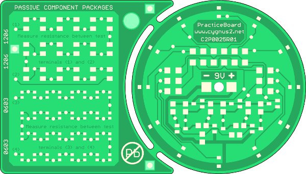 The electronic kit SMT consists of two sections – one section with non-functional circuit and one section with functional circuit. It is an excellent tool for soldering training including working with circuit diagram and assembly drawing. Once finalized, it works as a light effect - rotating circle with 12 LEDs. Each component is equipped with test points allowing additional testing of solder points and soldered components.