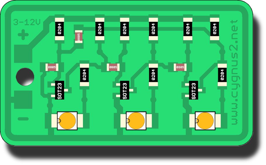 Nejjednodušší elektronická stavebnice SMT pro začátečníky pracující po sestavení jako světelný efekt - běžící světlo se 3 LED.